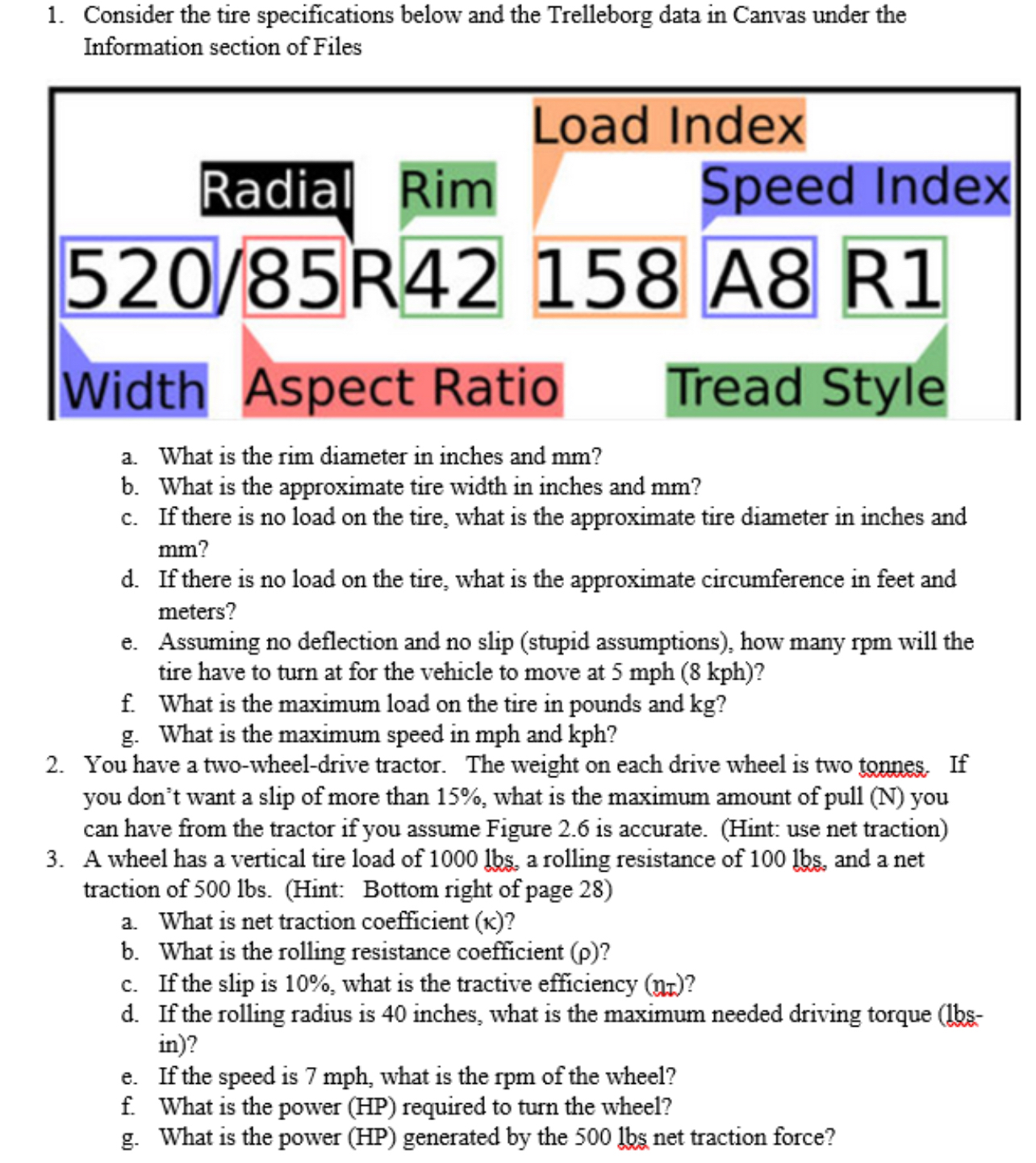 Consider the tire specifications below and the