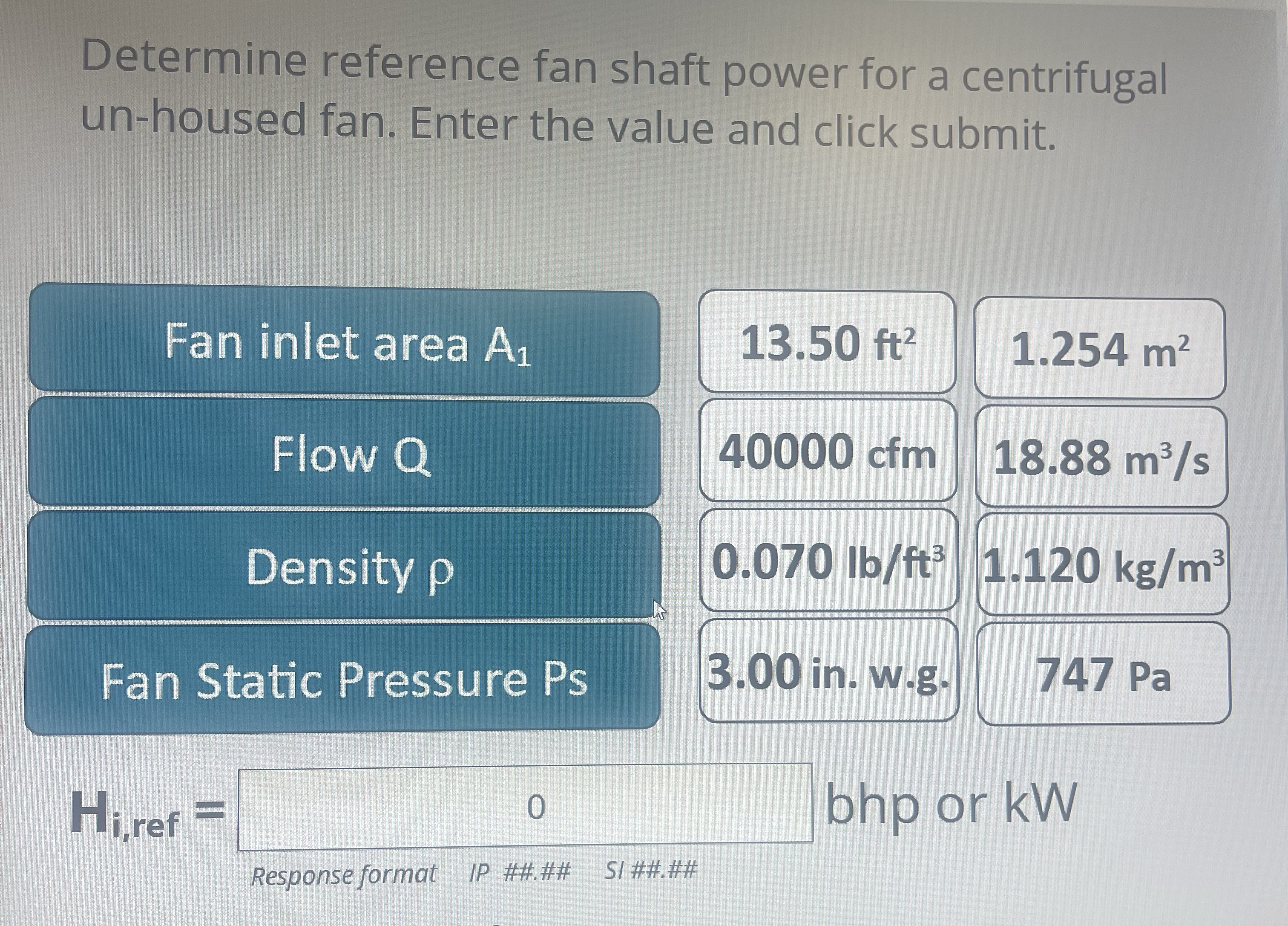 Determine reference fan shaft power for a