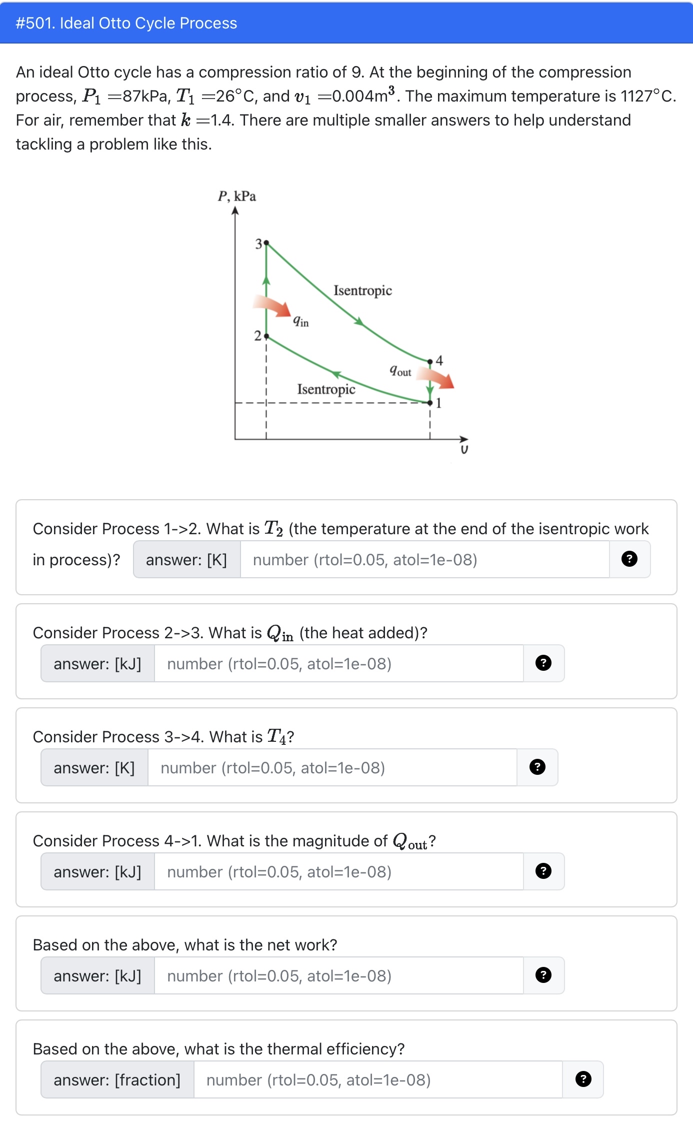# 5 0 1 . Ideal Otto Cycle Process An ideal Otto