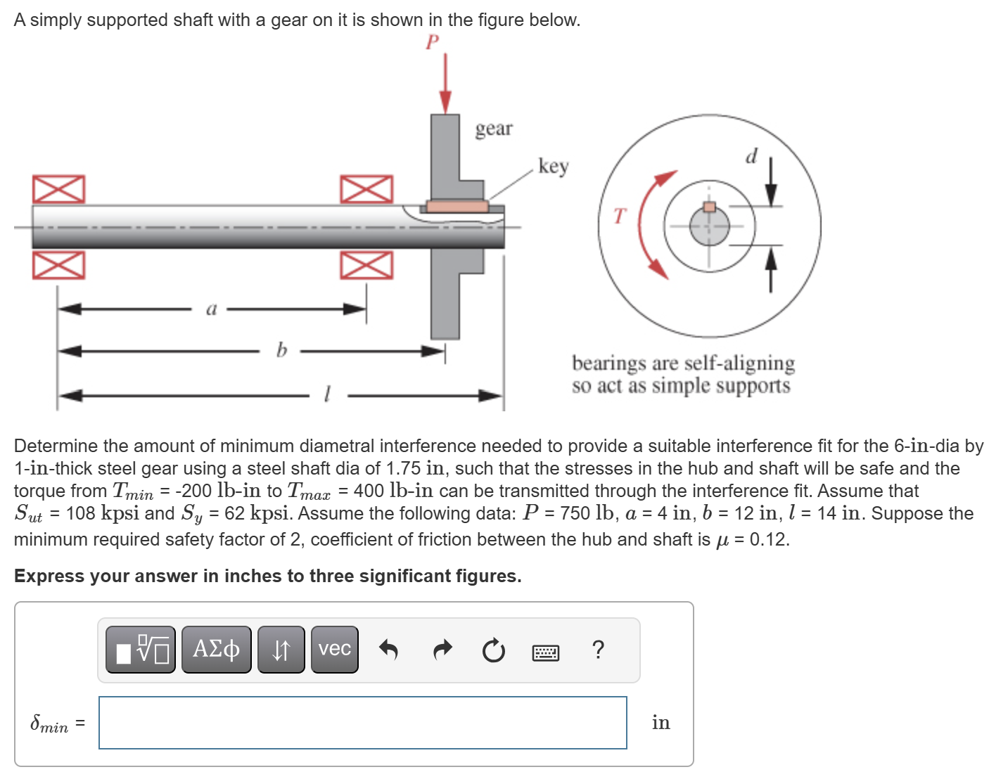 A simply supported shaft with a gear on it is