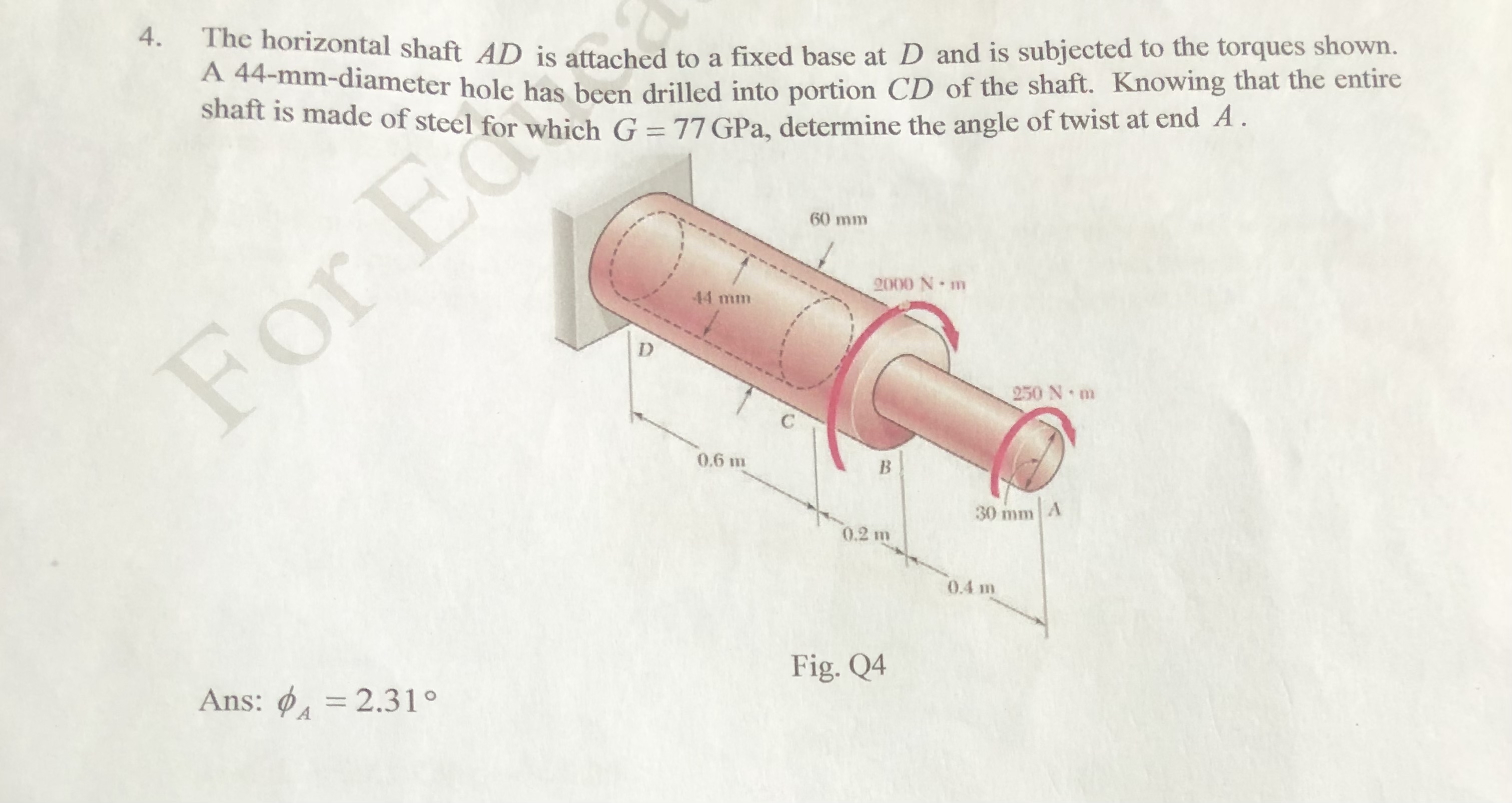 The horizontal shaft A D is attached to a fixed