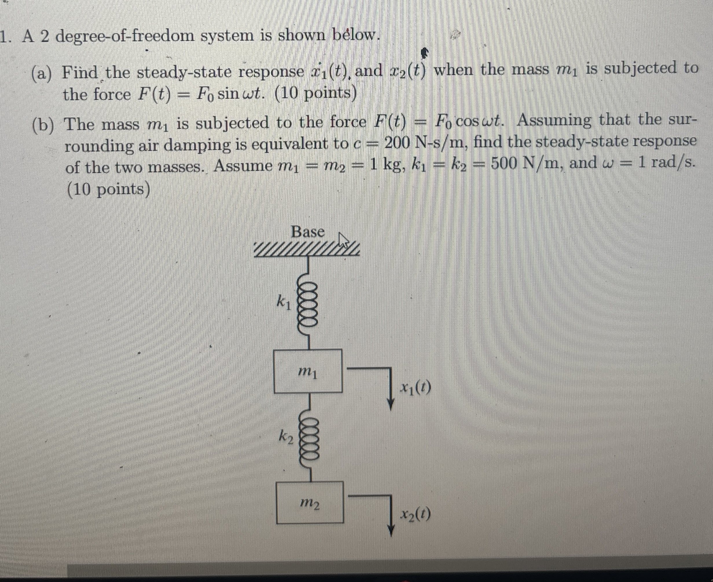 A 2 degree - of - freedom system is shown b low .