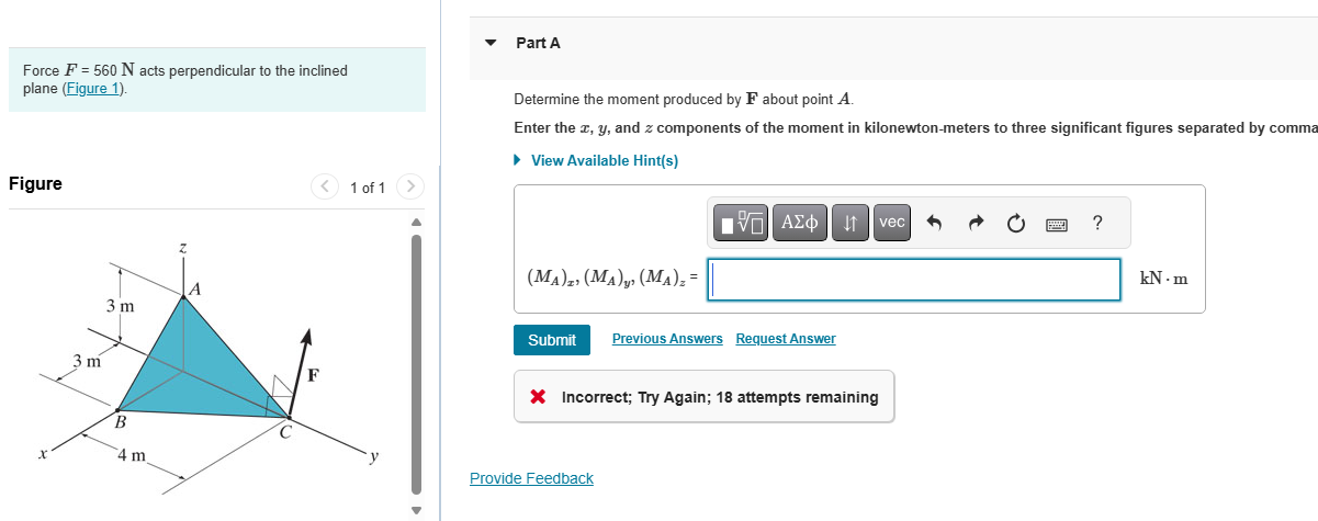 Force \ ( F = 5 6 0 \ mathrm { ~N } \ ) acts