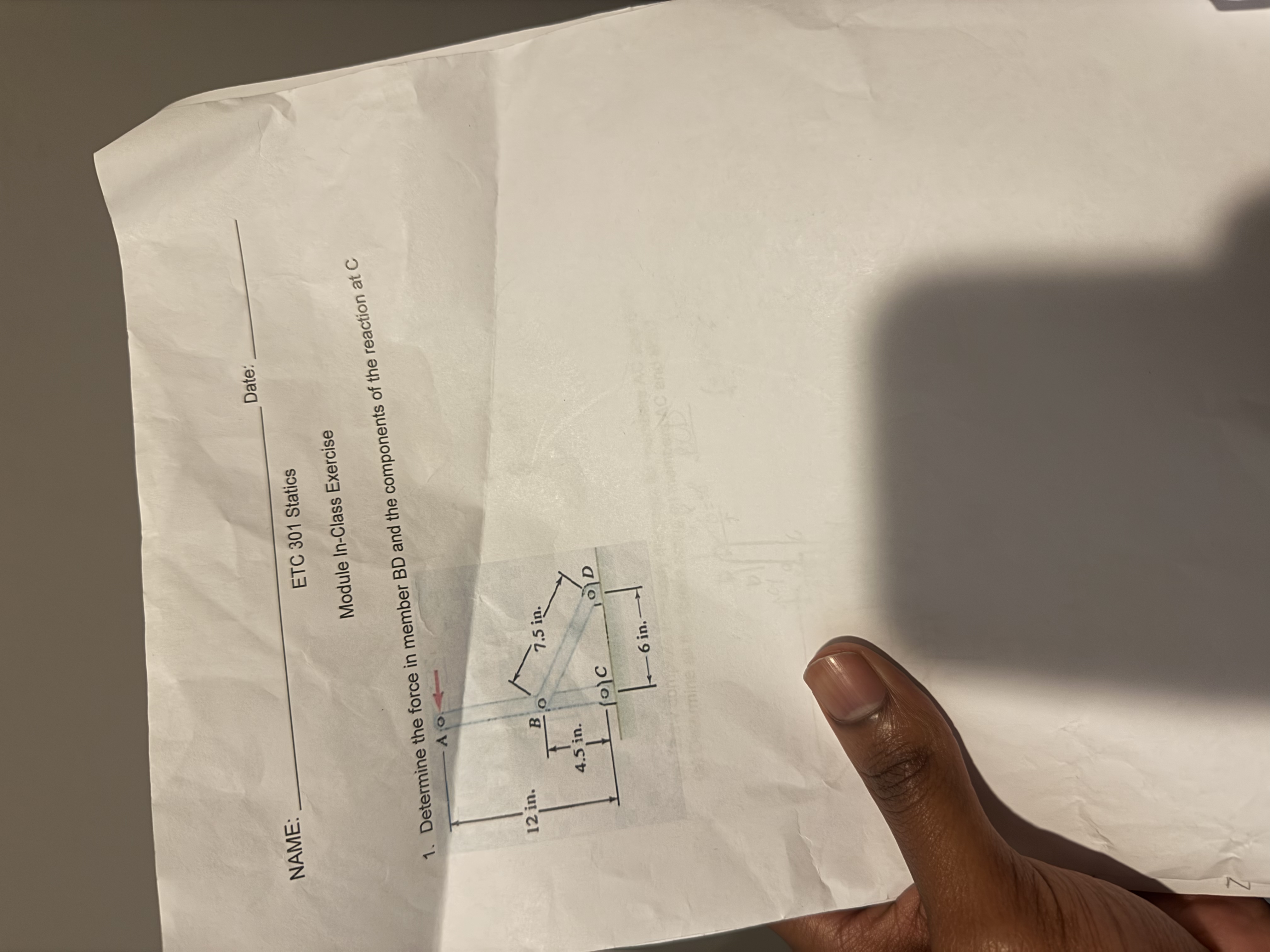 NAME: ETC 3 0 1 Statics Module In - Class