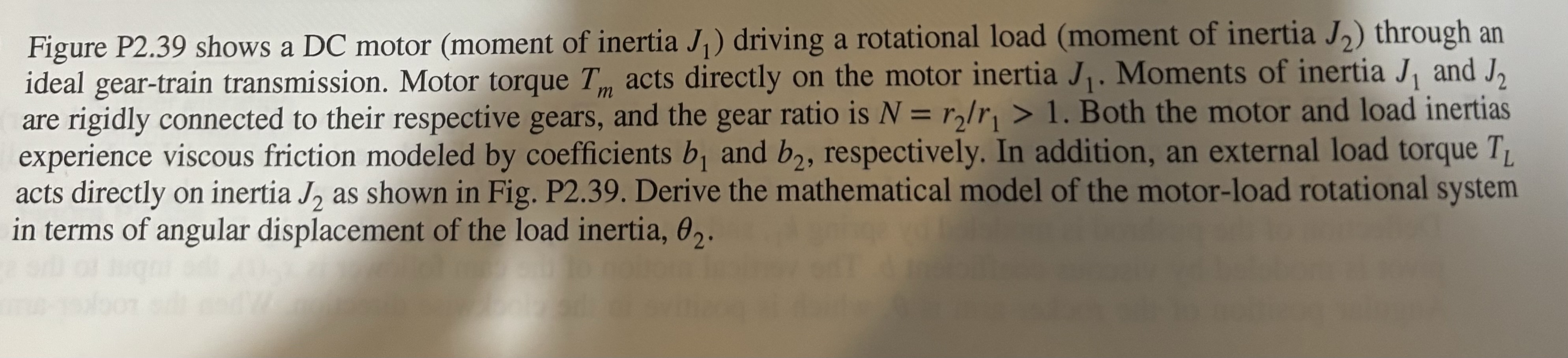 Figure P 2 . 3 9 shows a DC motor ( moment of