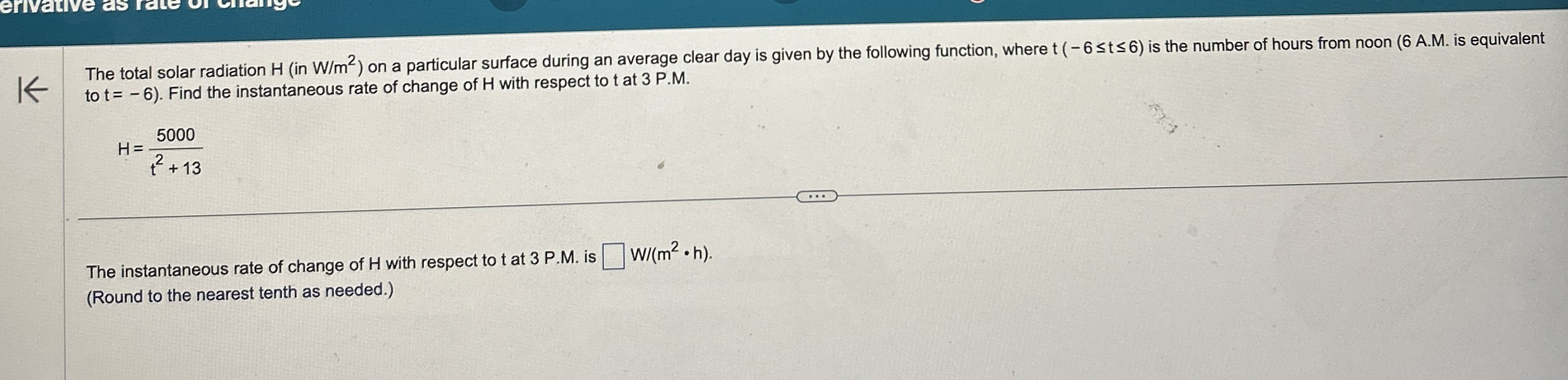 The total solar radiation H ( in W m 2 ) on a