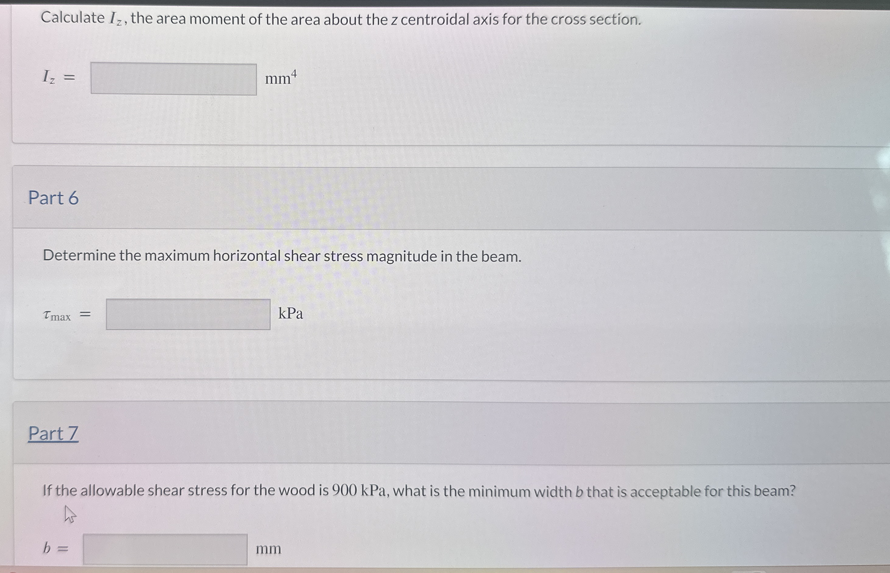 For the wood beam shown in Figure A , assume L =