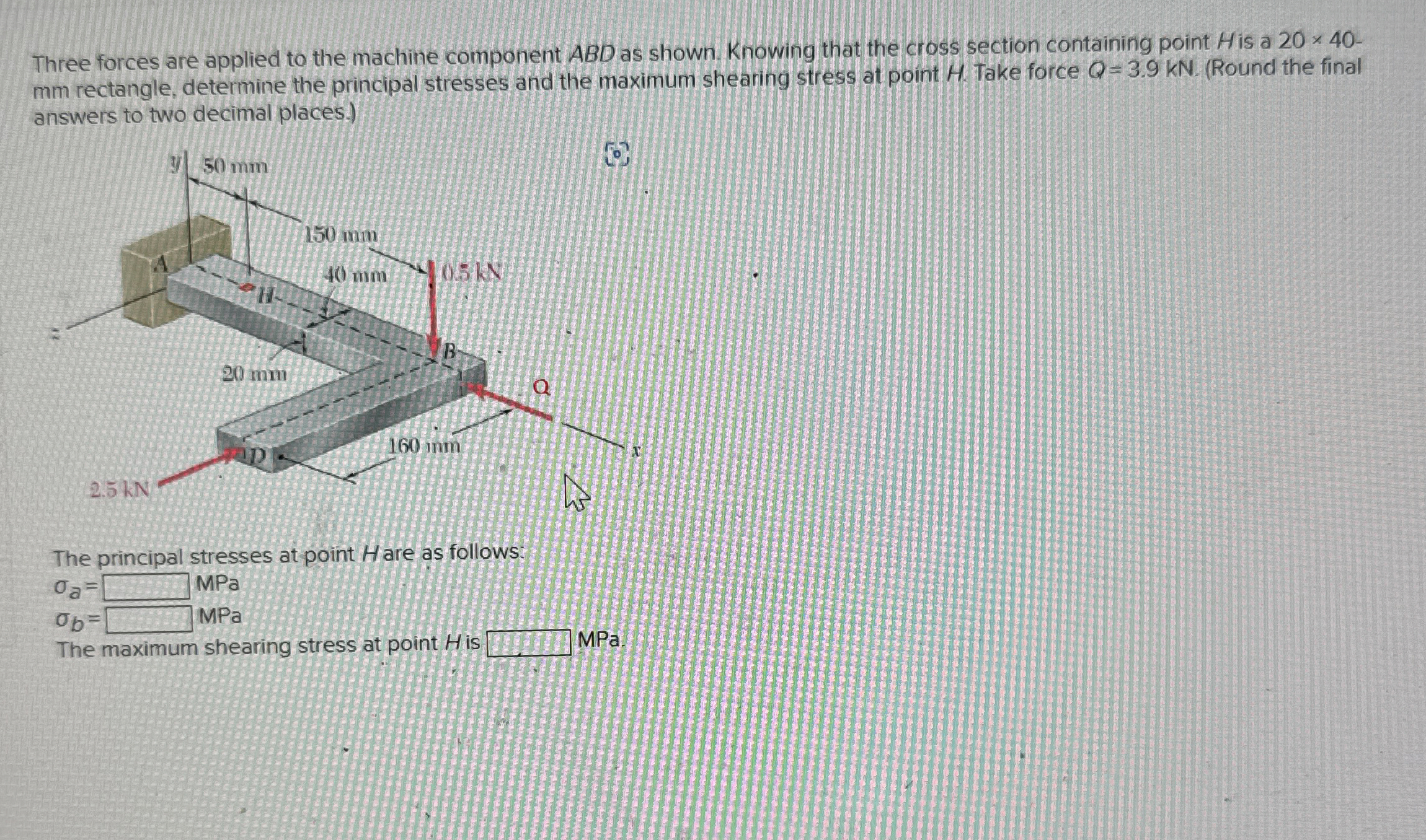Three forces are applied to the machine component