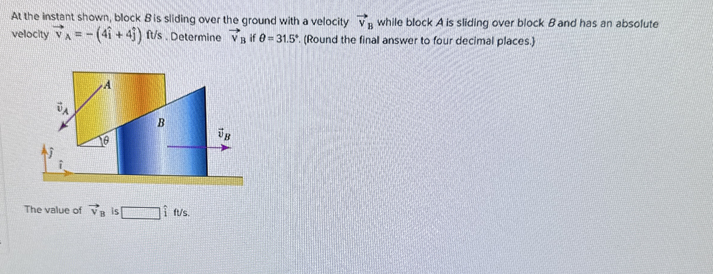 At the instant shown, block B is sliding over the