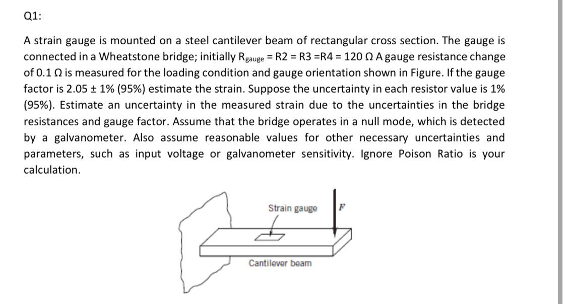 Q 1 : A strain gauge is mounted on a steel