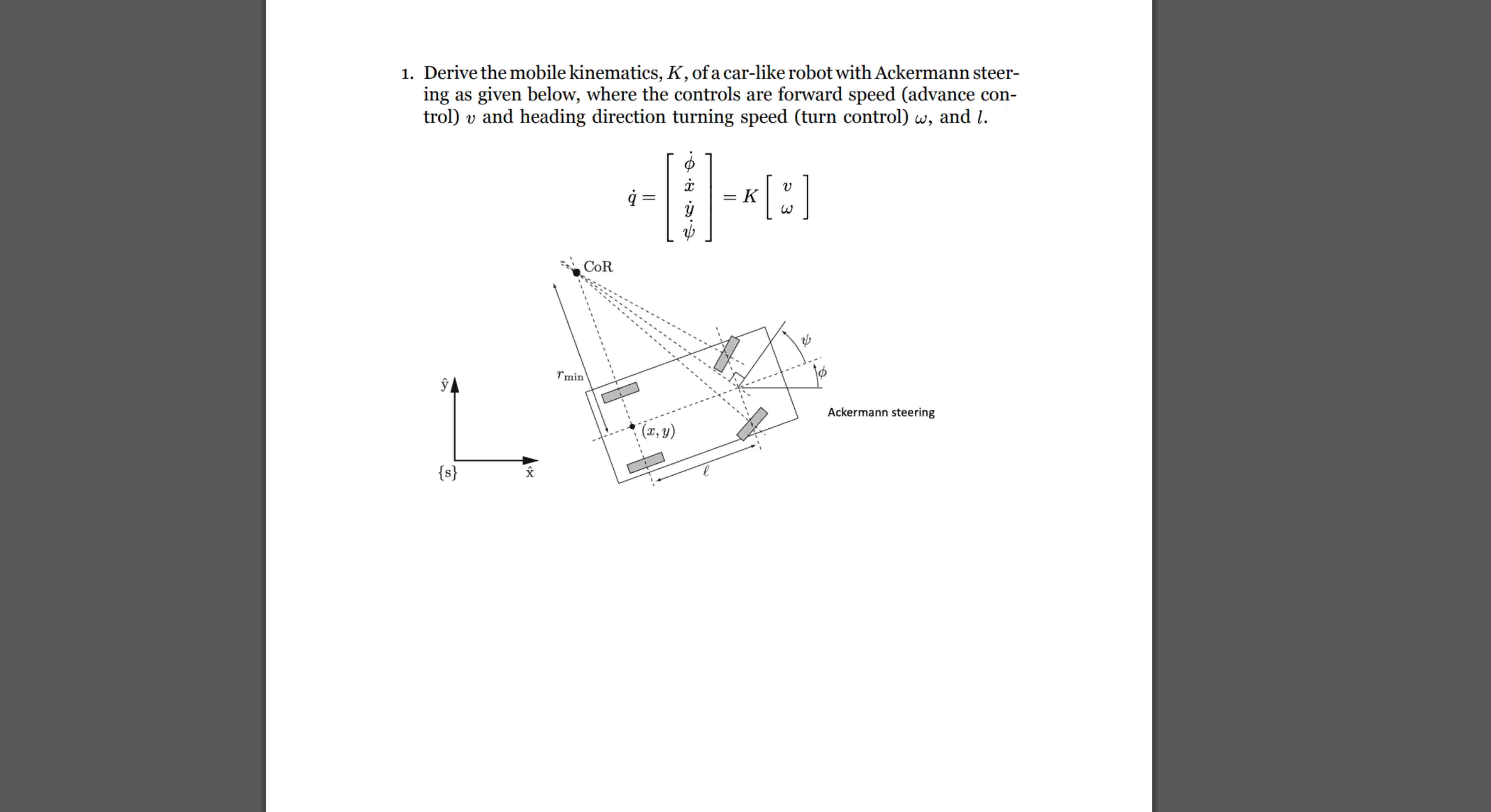 Derive the mobile kinematics, K , of a car - like