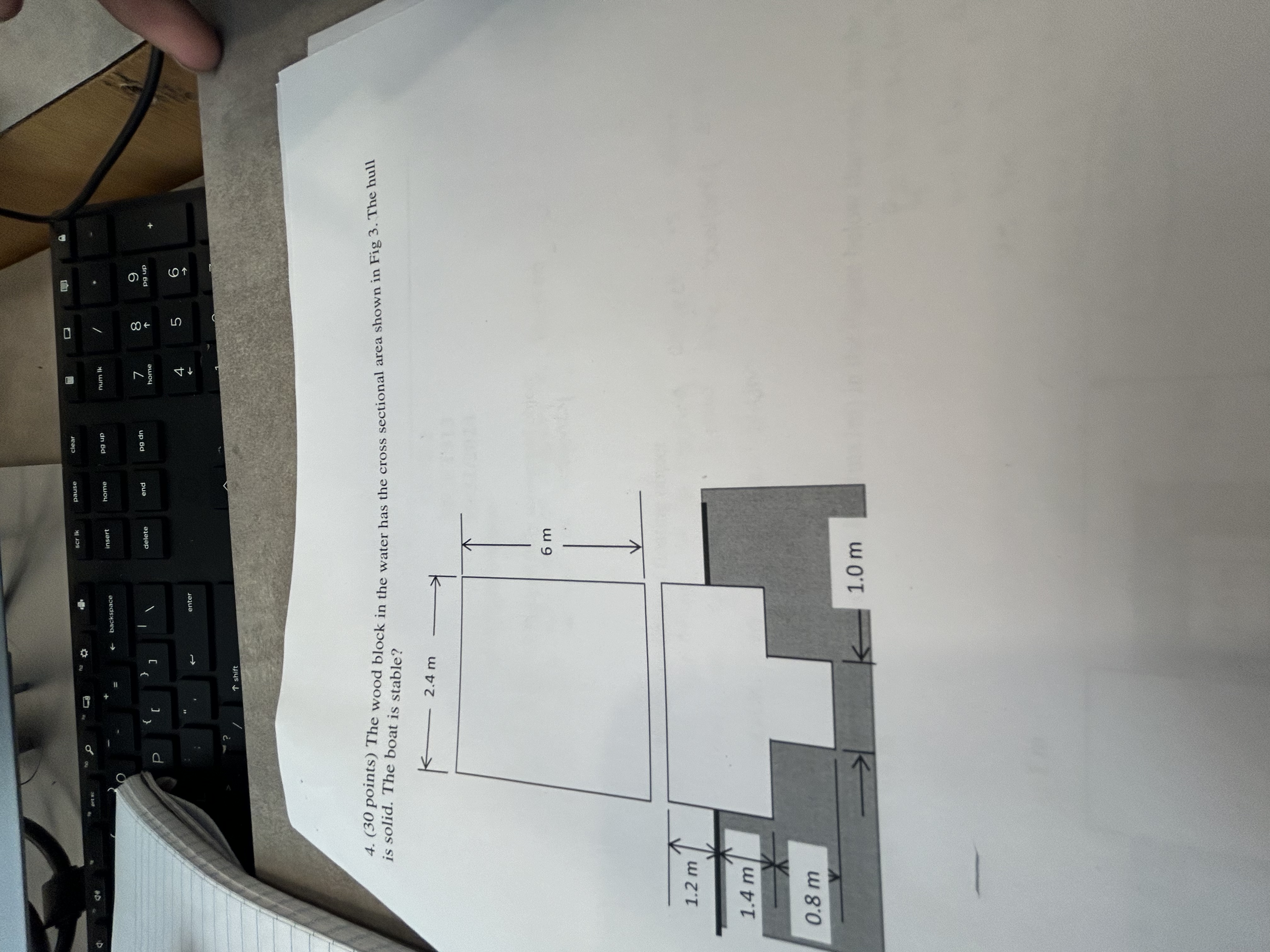 4 . ( 3 0 points ) The wood block in the water