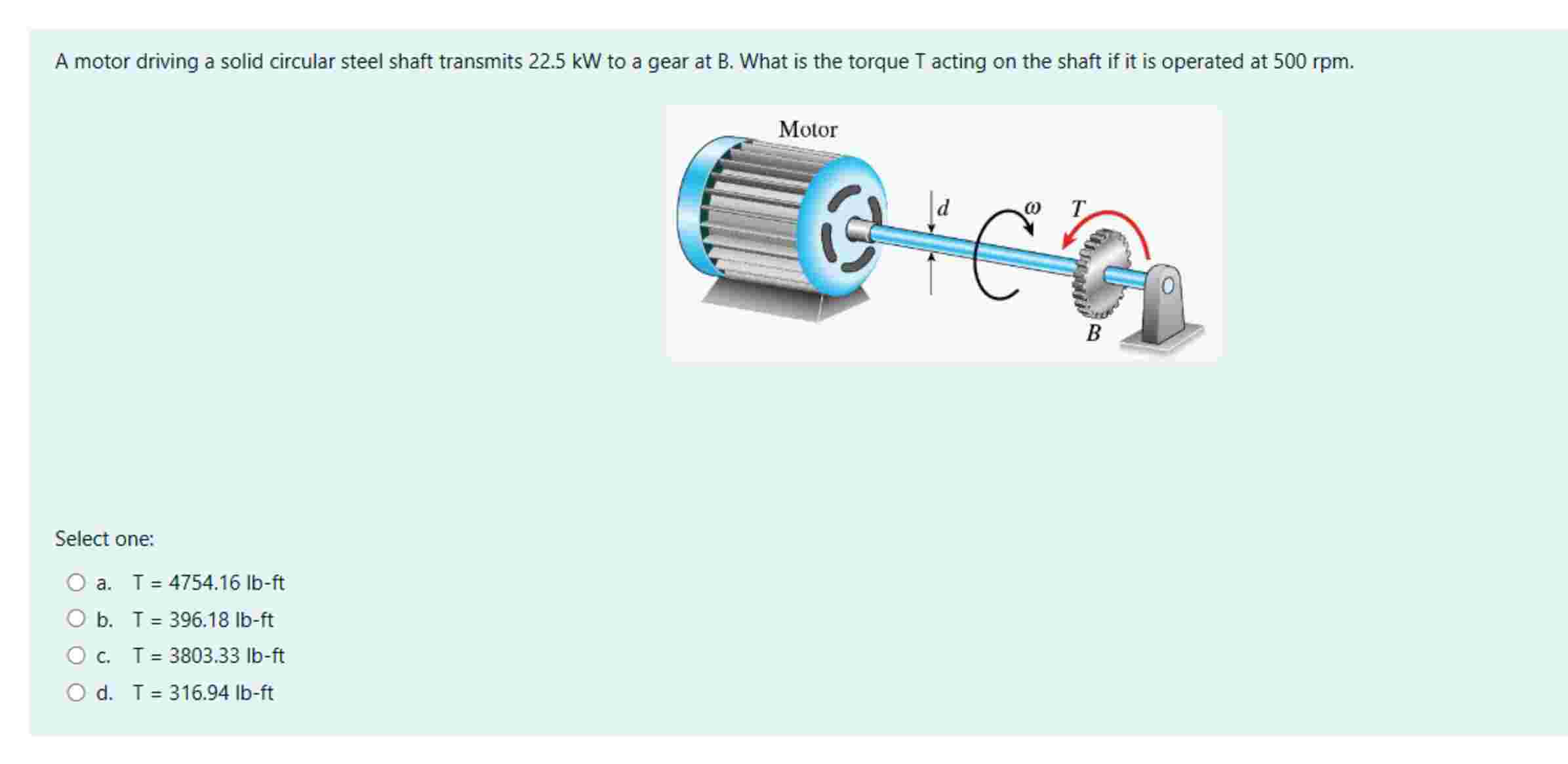 A motor driving a solid circular steel shaft