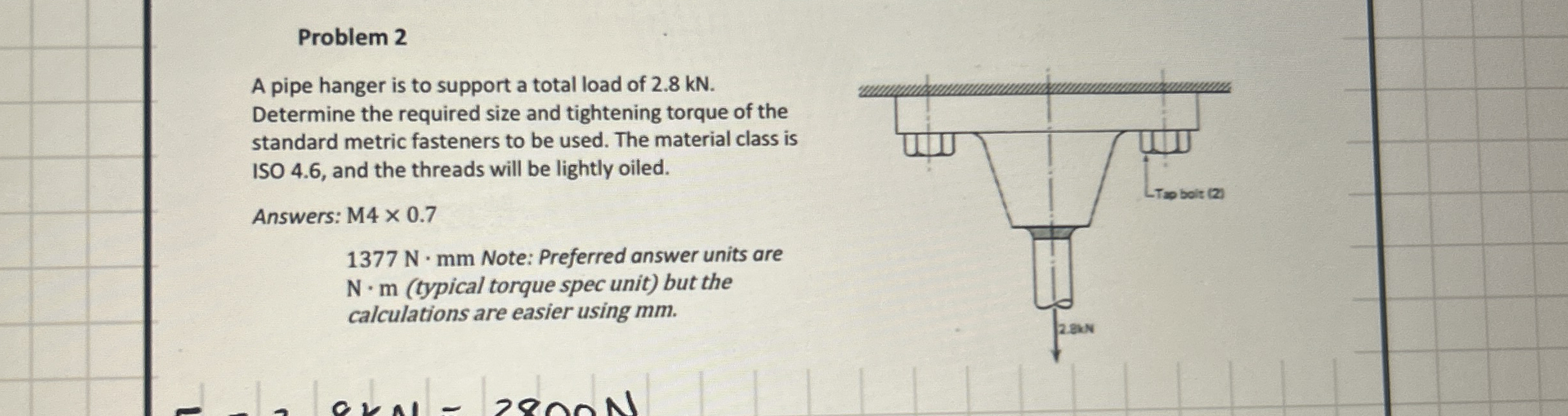 Problem 2 A pipe hanger is to support a total