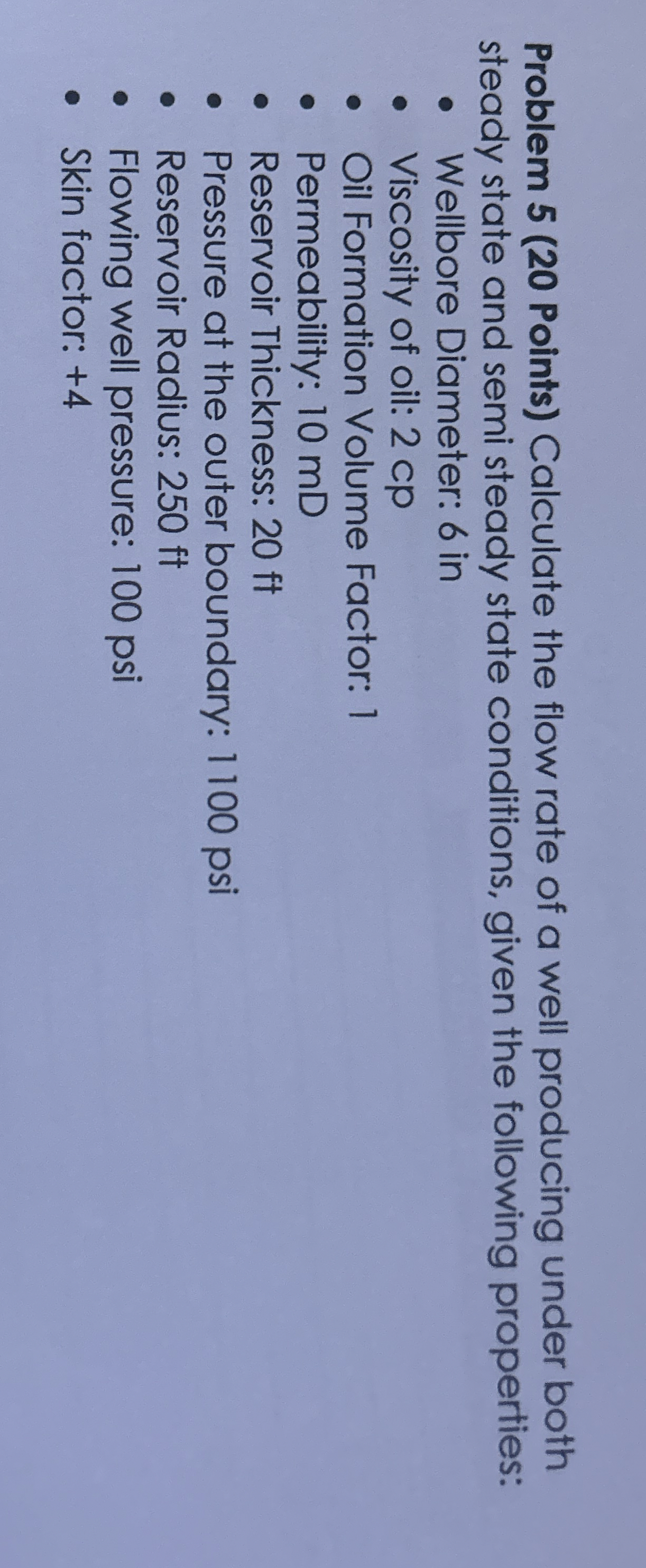 Problem 5 ( 2 0 Points ) Calculate the flow rate