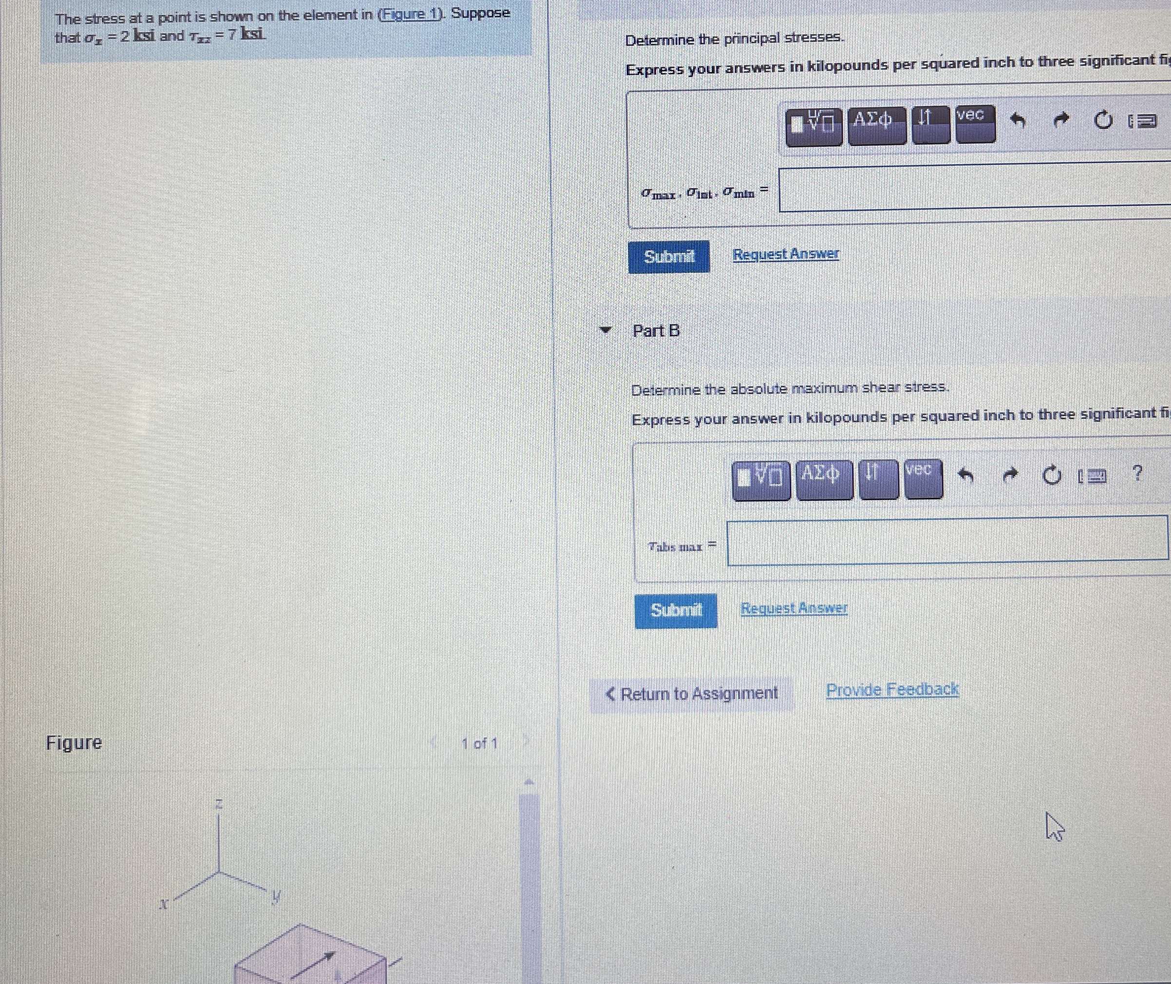 The stress at a point is shown on the element in
