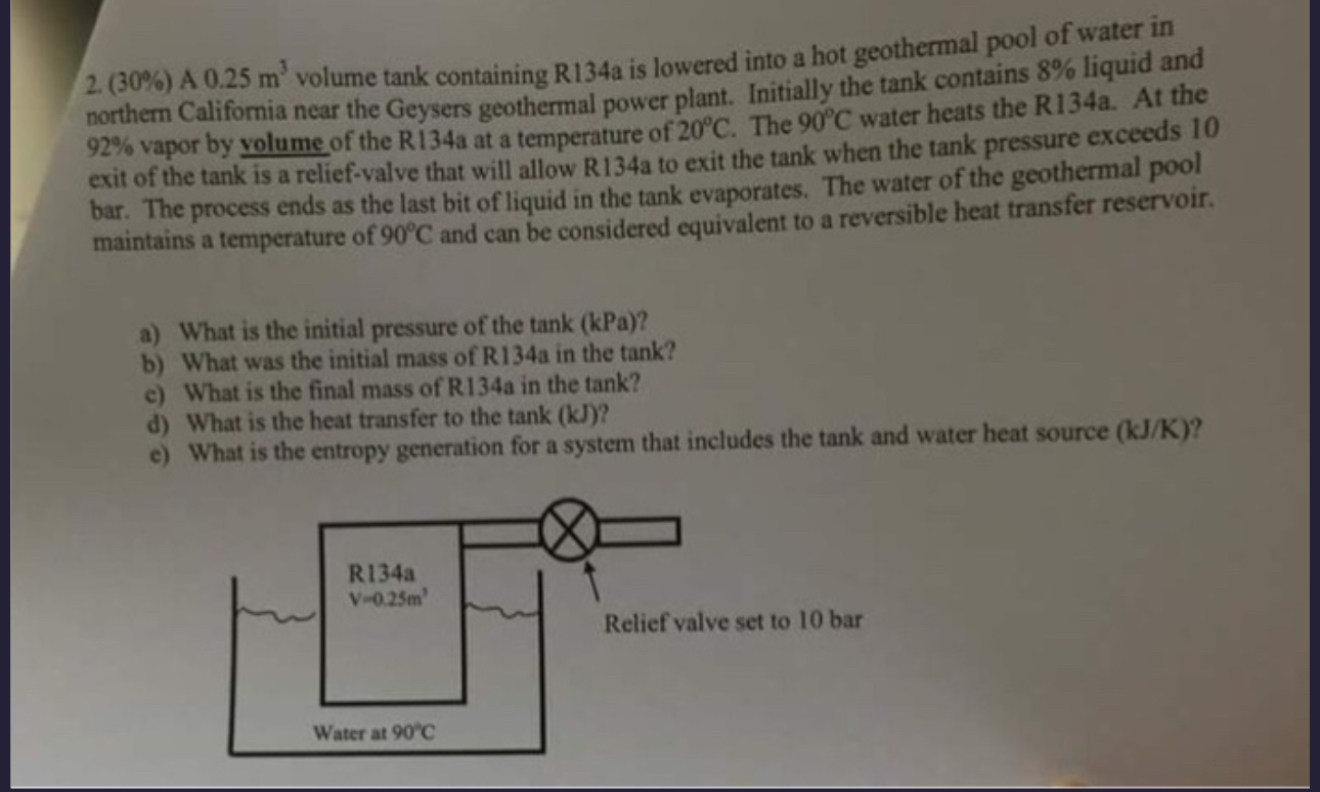 ( 3 0 % ) A 0 . 2 5 m 3 volume tank containing R