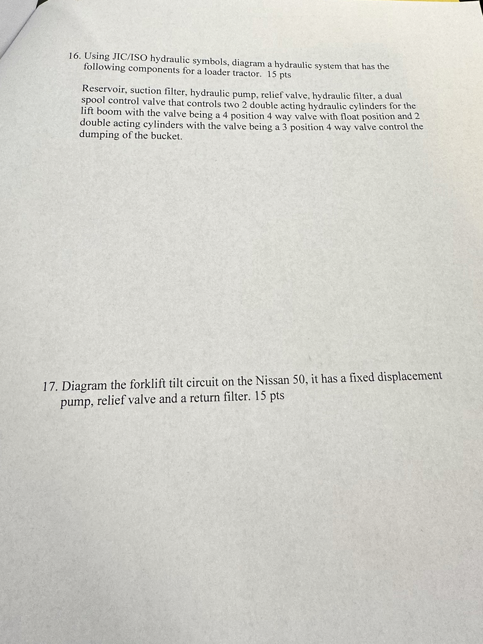 Using JIC / ISO hydraulic symbols, diagram a