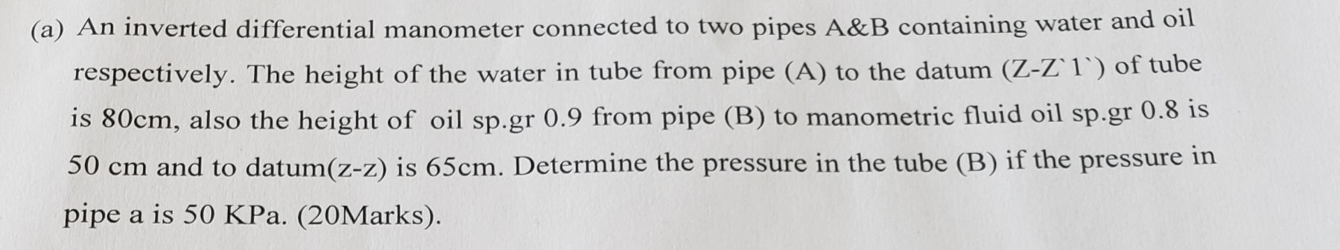 ( a ) An inverted differential manometer