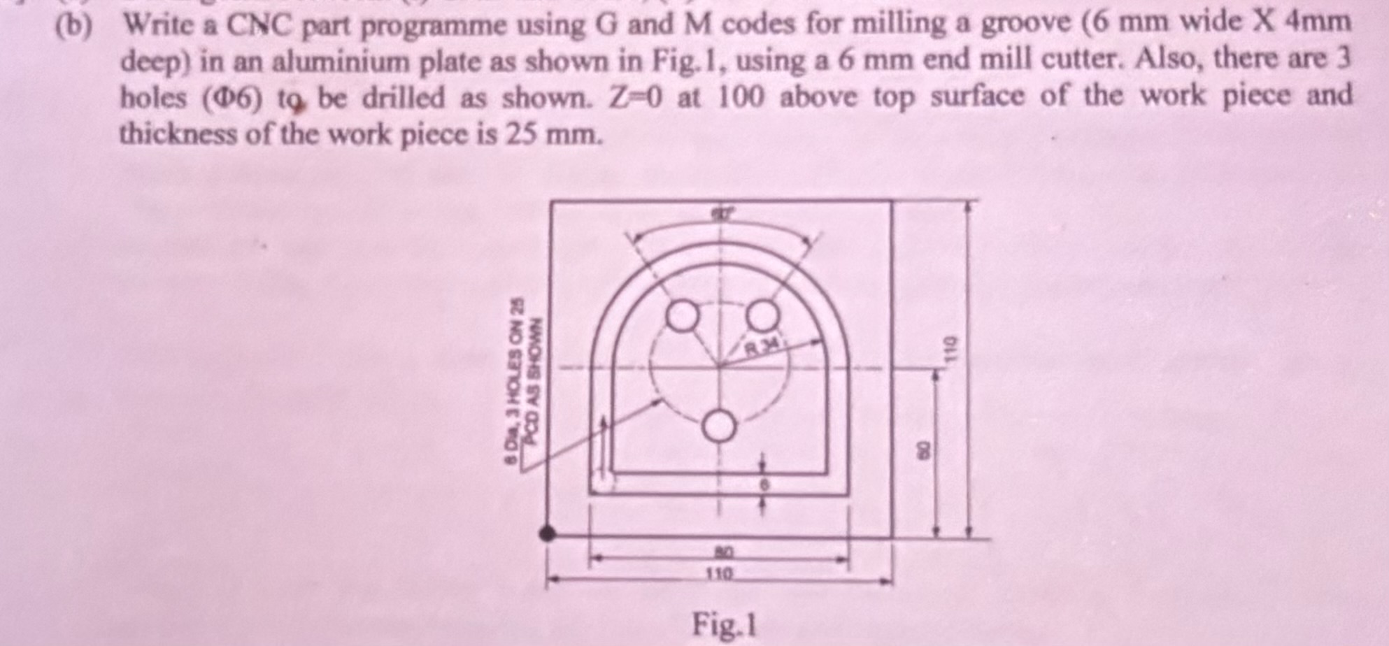 ( b ) Write a CNC part programme using G and M