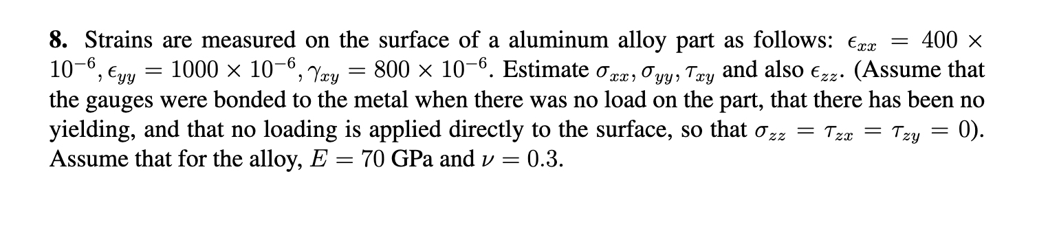 Strains are measured on the surface of a aluminum