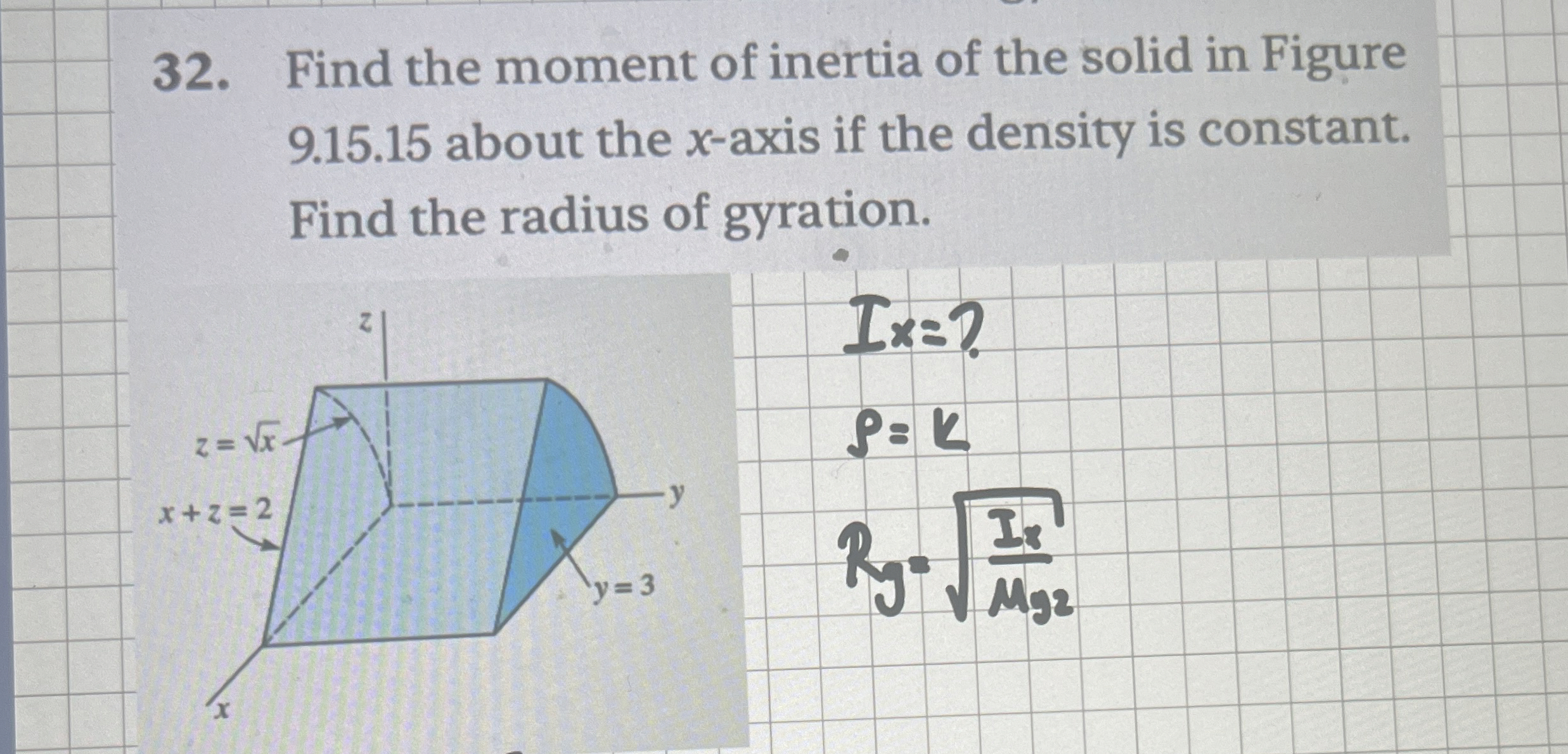 Find the moment of inertia of the solid in Figure