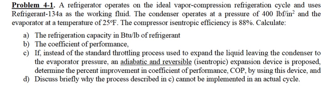 Problem 4 - 1 . A refrigerator operates on the