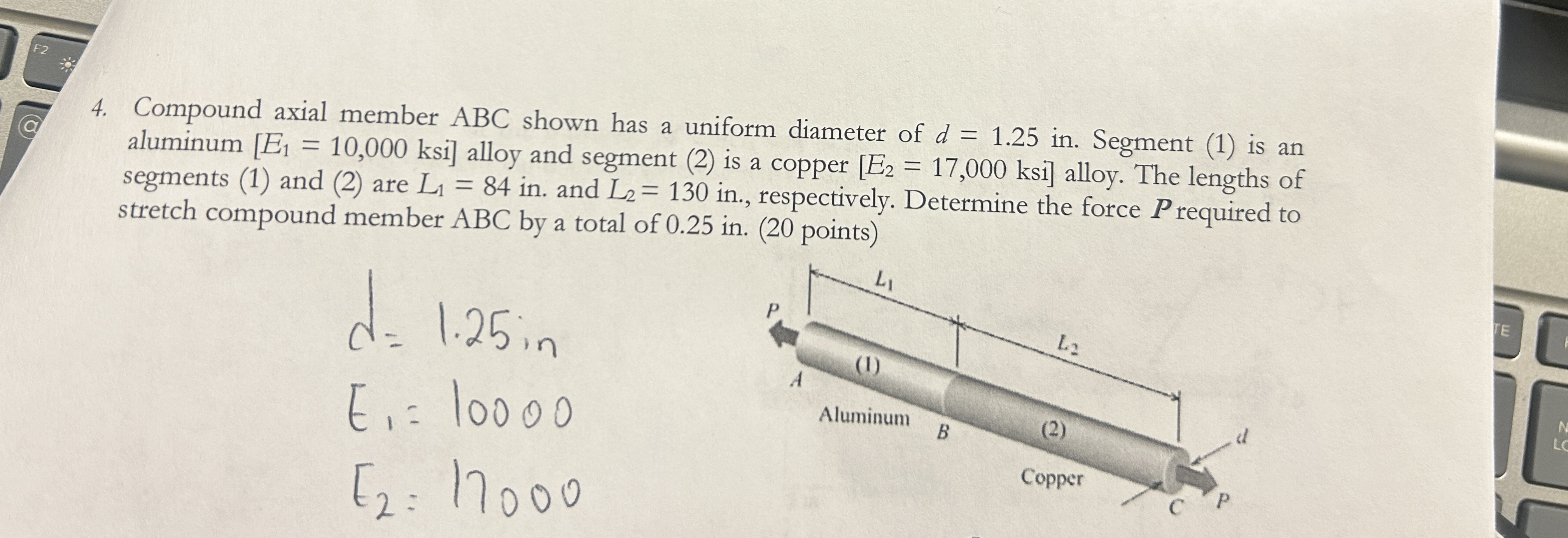 Compound axial member ABC shown has a uniform