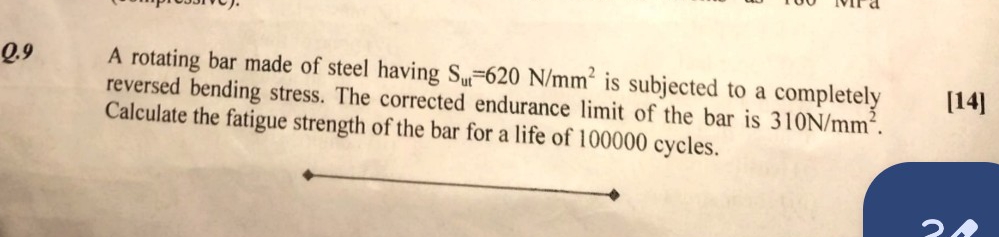 Q . 9 A rotating bar made of steel having S u I =