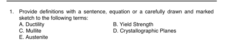 Provide definitions with a sentence, equation or