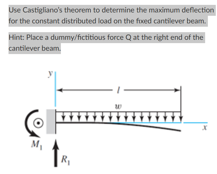 Use Castigliano's theorem to determine the