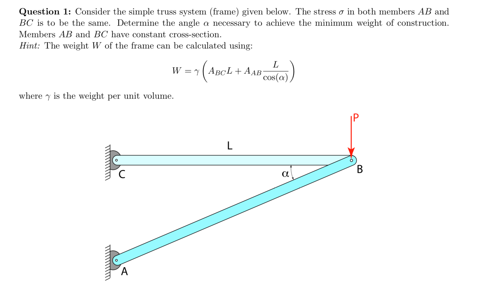Question 1 : Consider the simple truss system (