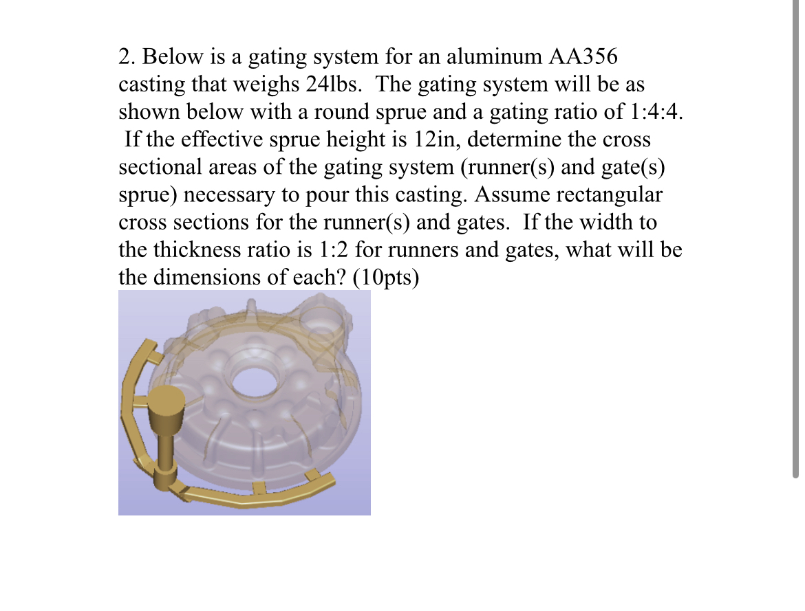 Below is a gating system for an aluminum AA 3 5 6