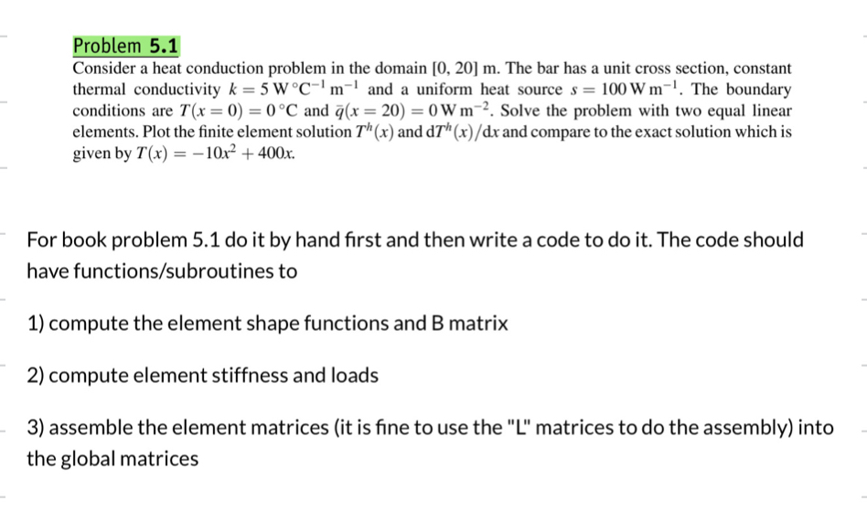 Problem 5 . 1 Consider a heat conduction problem