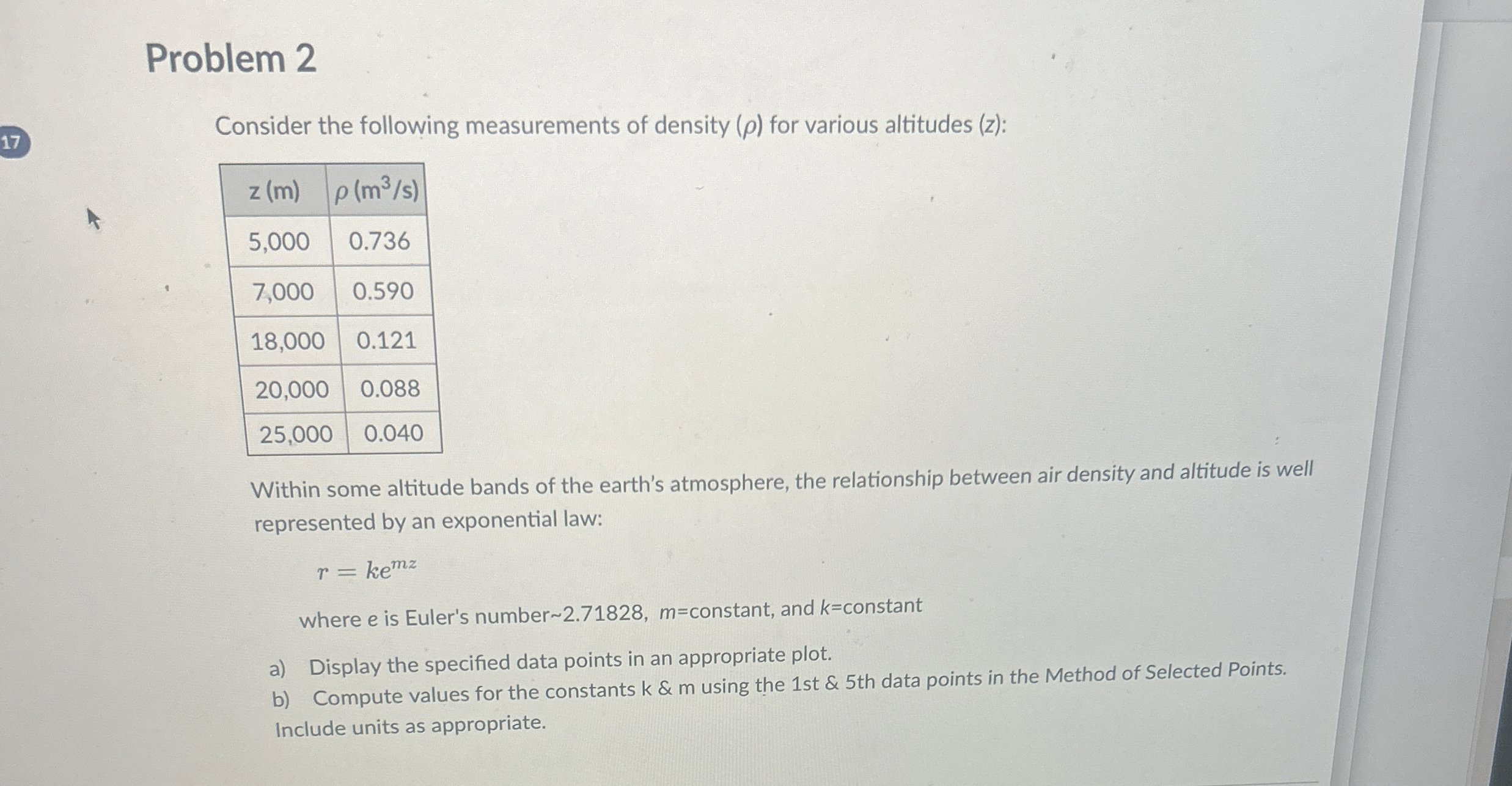 Problem 2 Consider the following measurements of