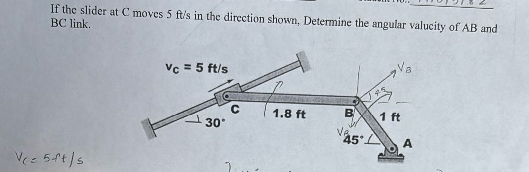 If the slider at C moves 5 f t s in the direction