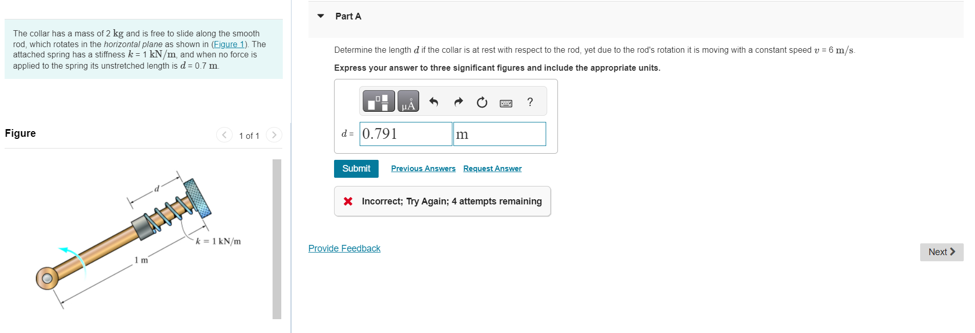 The collar has a mass of 2 kg and is free to