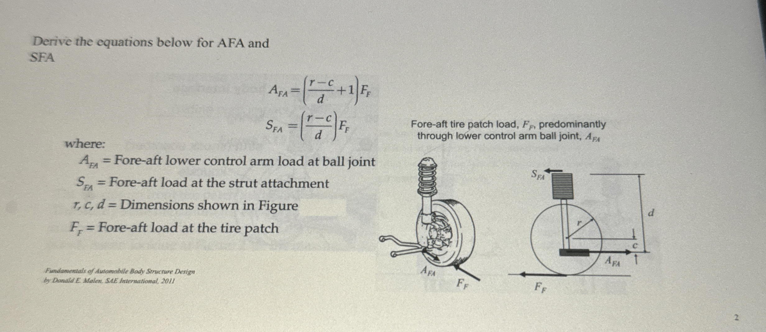 Derive the equations below for AFA and SFA A F A