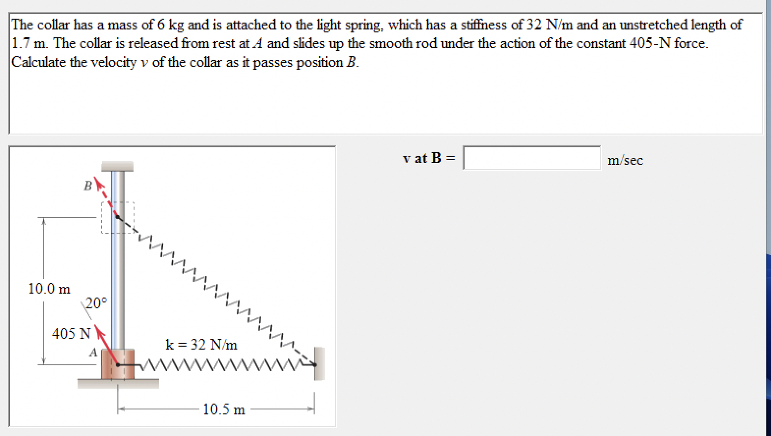 The collar has a mass of 6 kg and is attached to