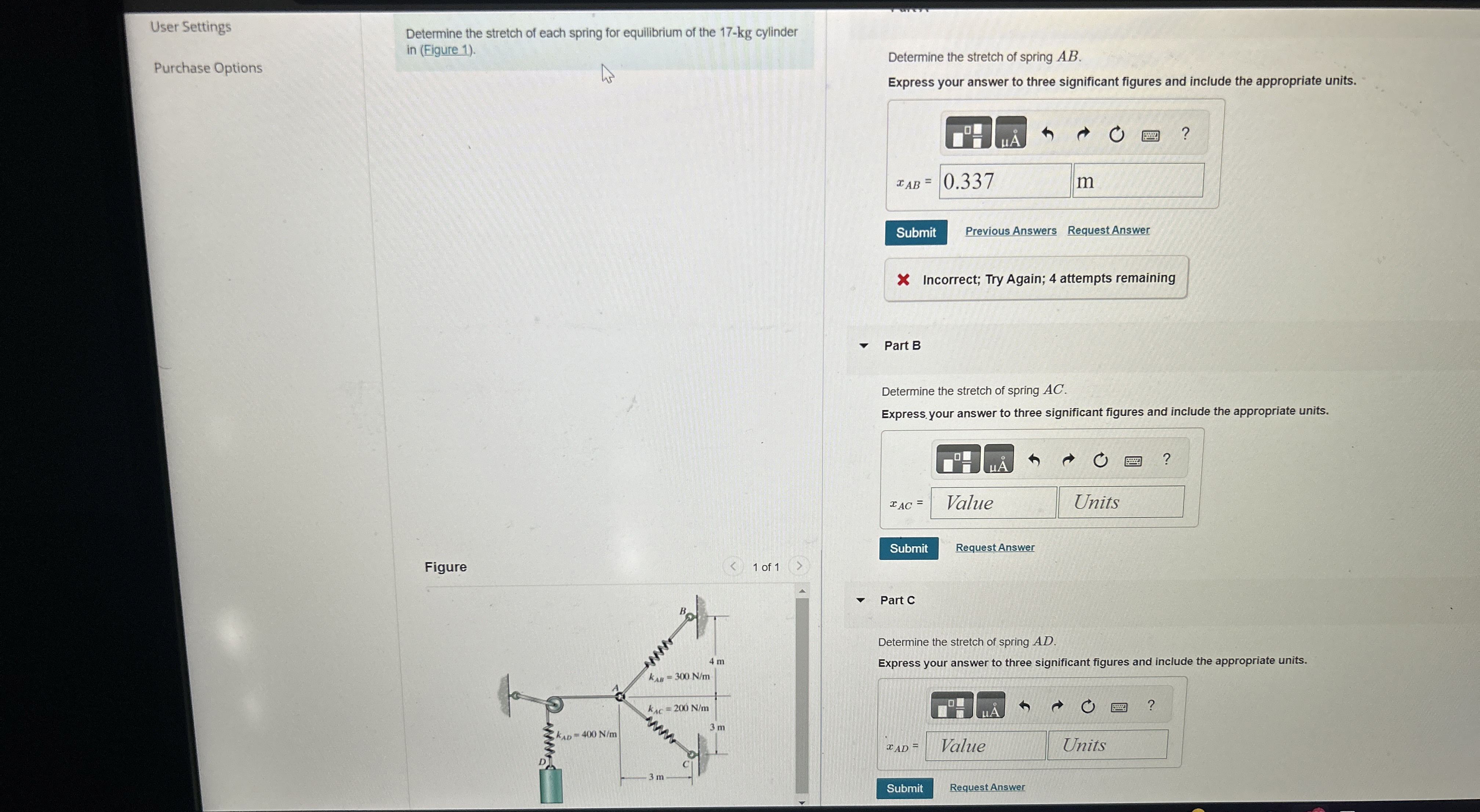 Determine the stretch of each spring for