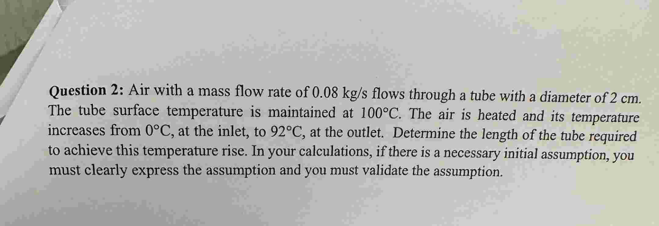 Question 2 : Air with a mass flow rate of \ ( 0 .