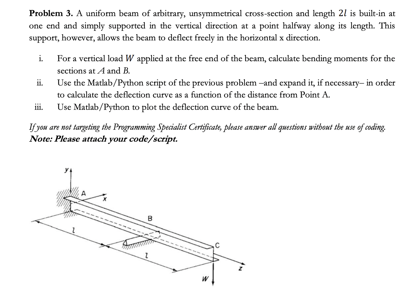 NOT using any matlab / python A uniform beam of