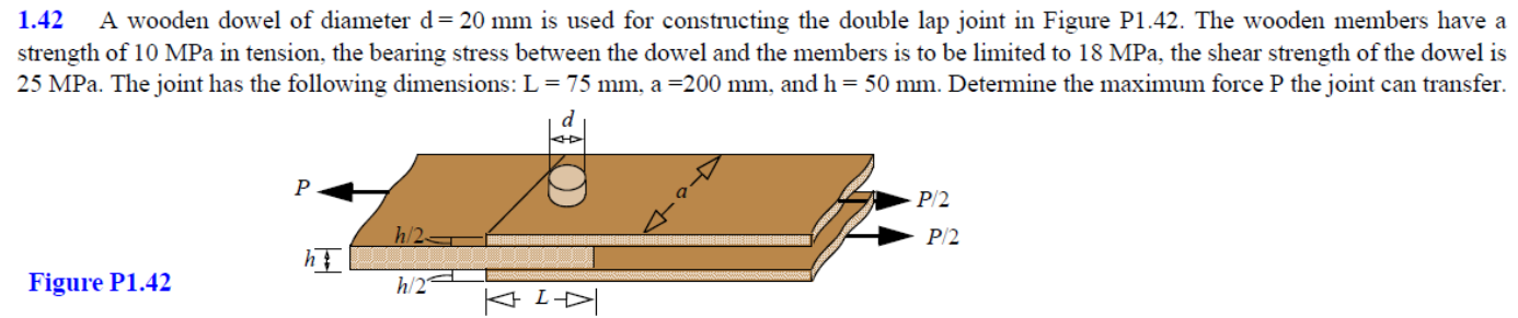 1 . 4 2 A wooden dowel of diameter d = 2 0 m m is