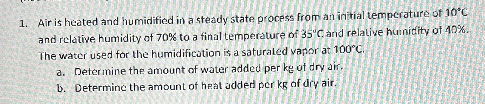 Air is heated and humidified in a steady state