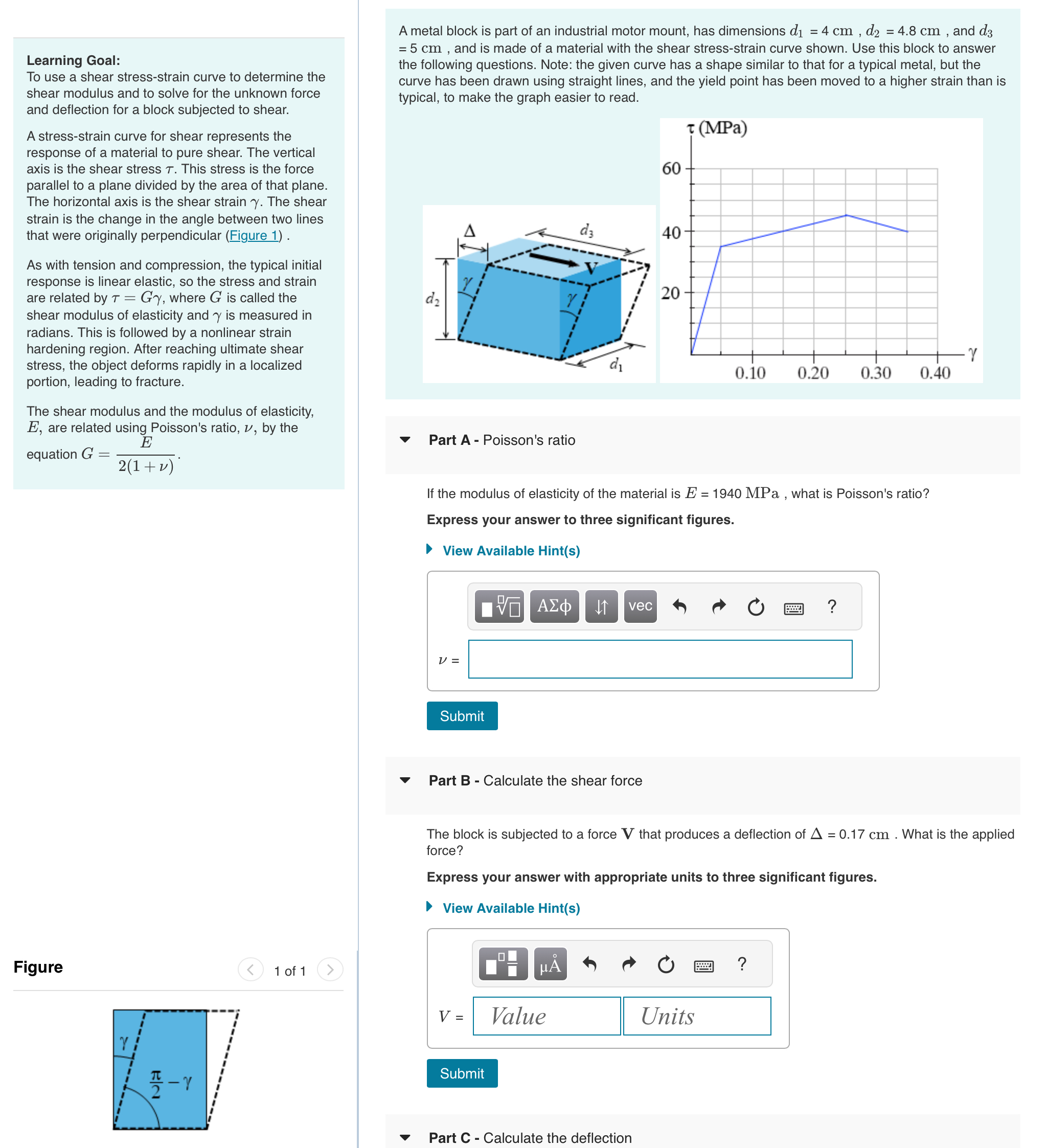Learning Goal: To use a shear stress - strain