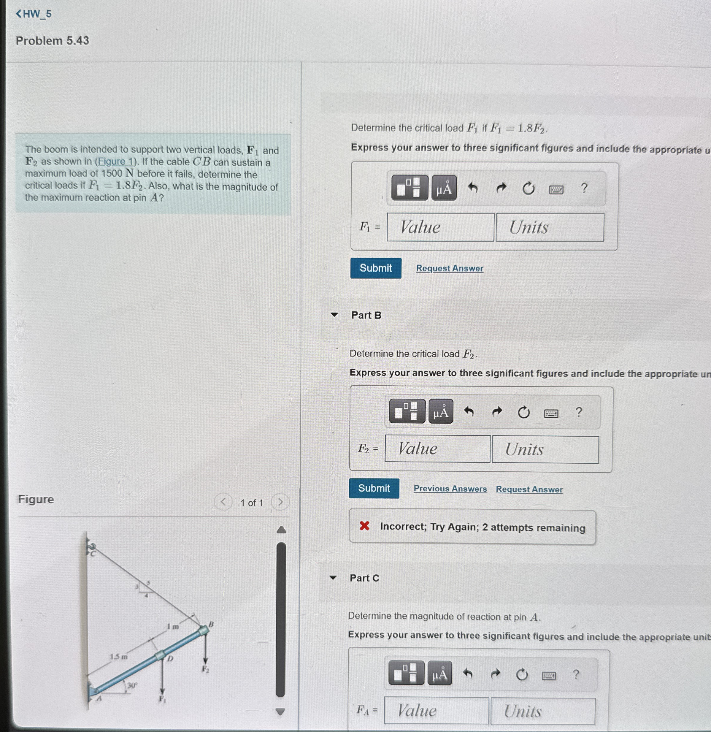 Problem 5 . 4 3 The boom is intended to support