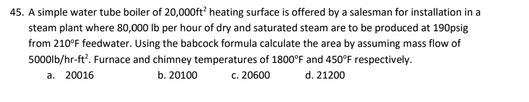 A simple water tube boiler of 2 0 , 0 0 0 f t 2