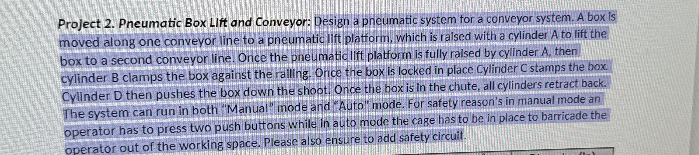 Project 2 . Pneumatic Box Lift and Conveyor: