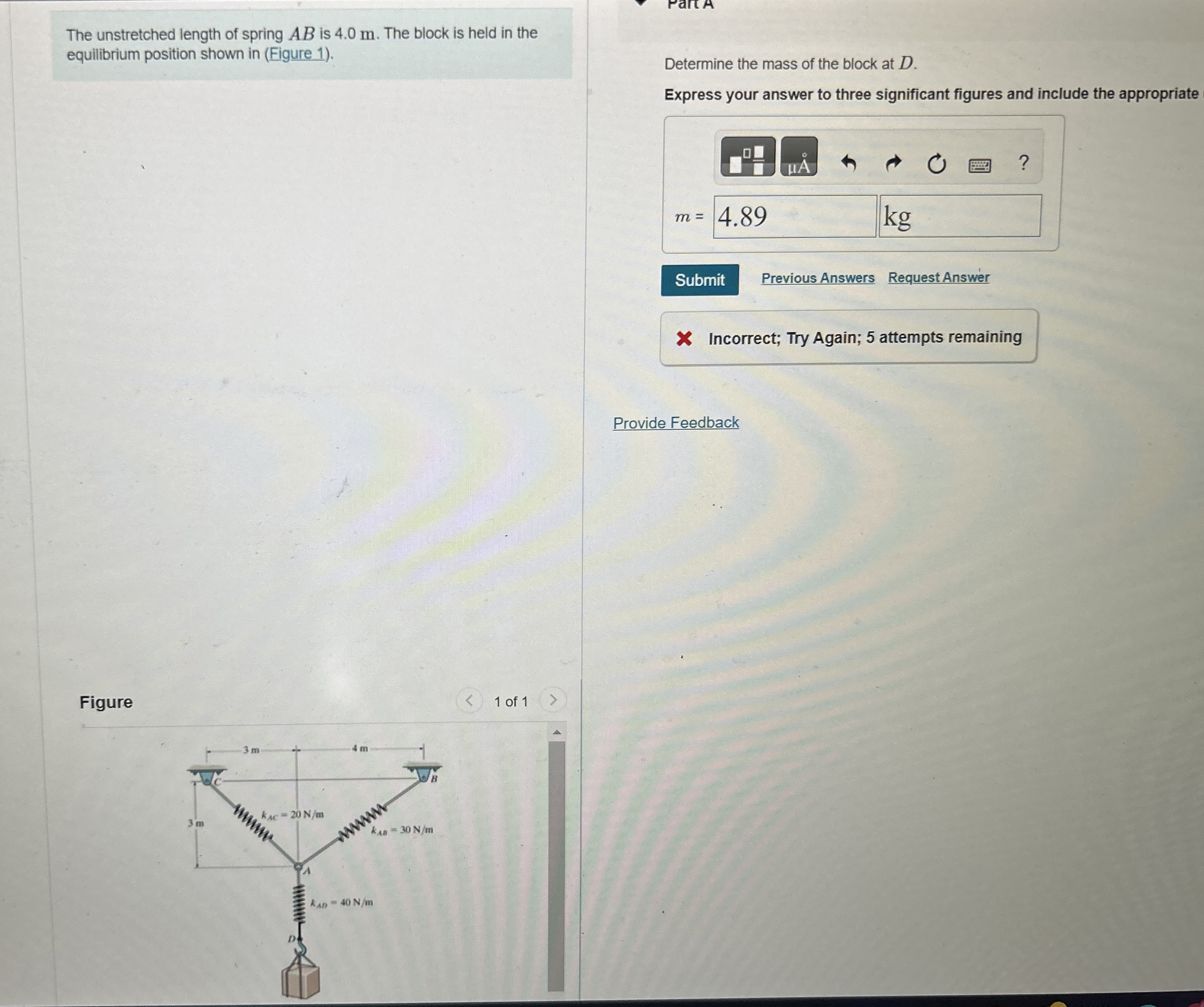 Determine the mass of the block at D . Express