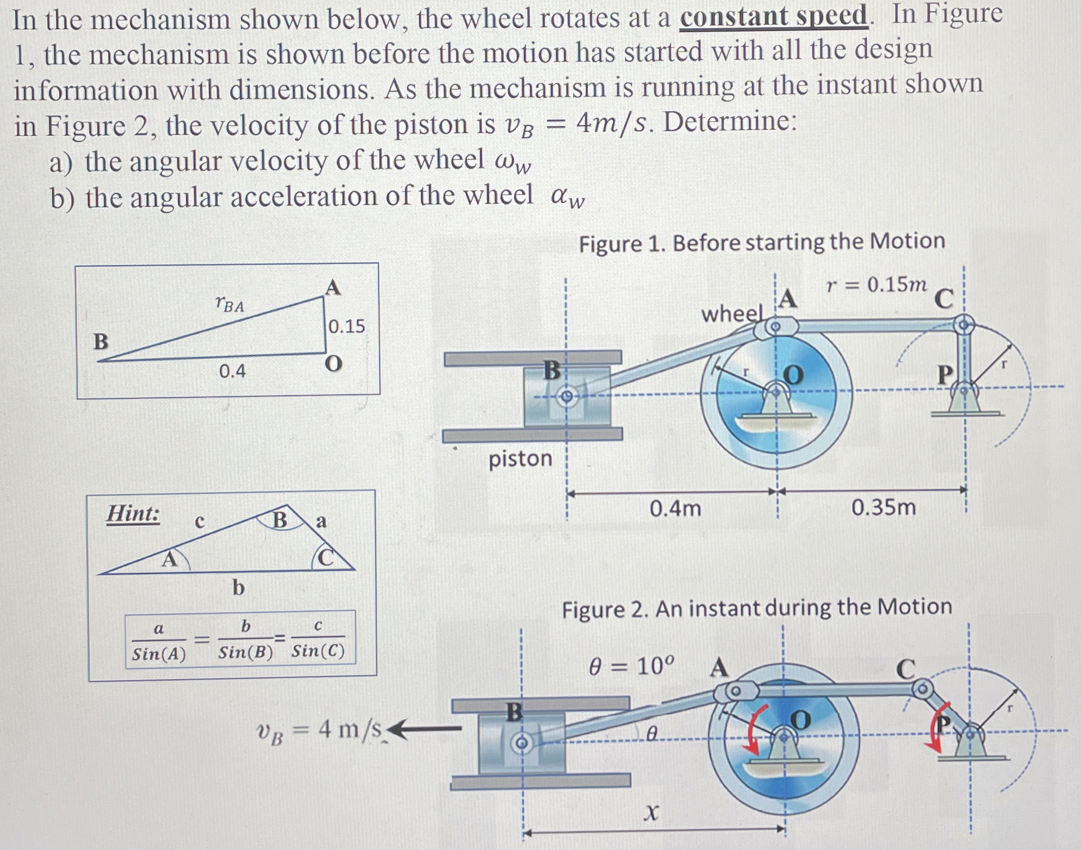 In the mechanism shown below, the wheel rotates